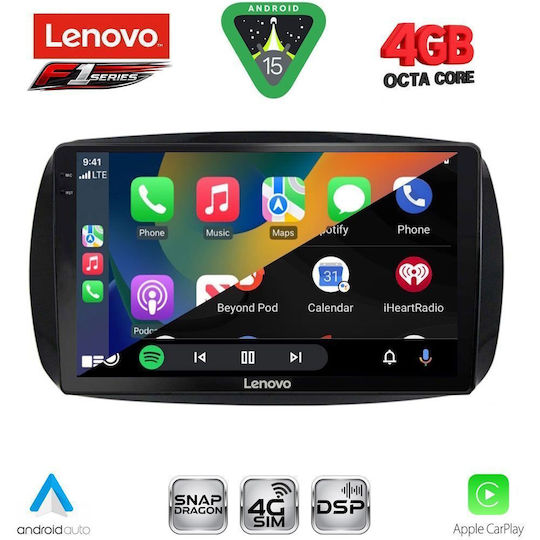 Lenovo Ηχοσύστημα Αυτοκινήτου για Smart ForTwo 2016 (Bluetooth/USB/WiFi/GPS/Apple-Carplay/Android-Auto) με Οθόνη Αφής 9"