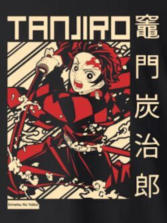 Kinderoberteile T-Shirt Schwarz Tanjiro Kamado Stilisierte Kunst