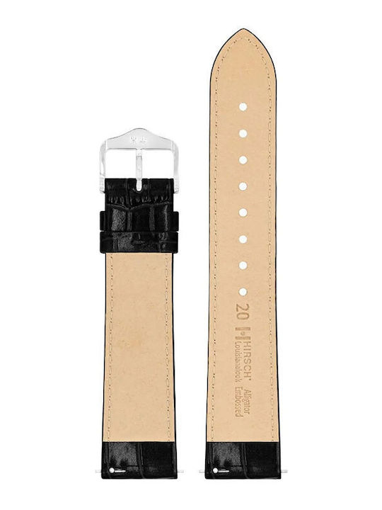 Hirsch Louisianalook Alligator Lederriemen Schwarz 22mm