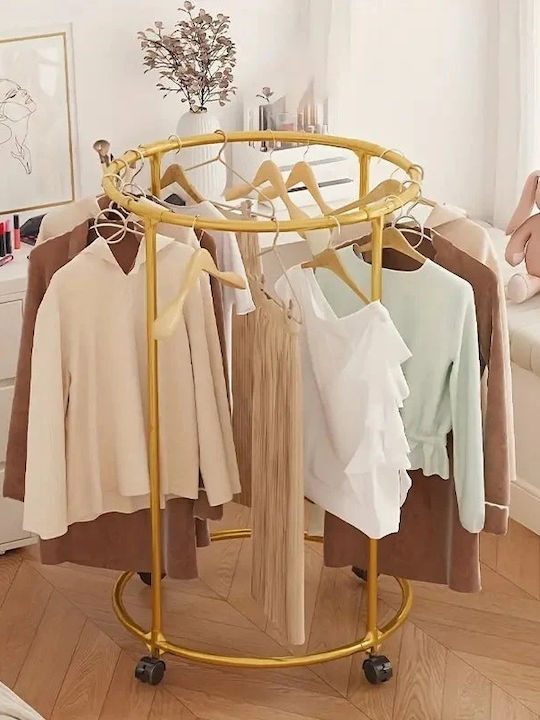 Rolling Floor Garment Rack Made of Gold Metal