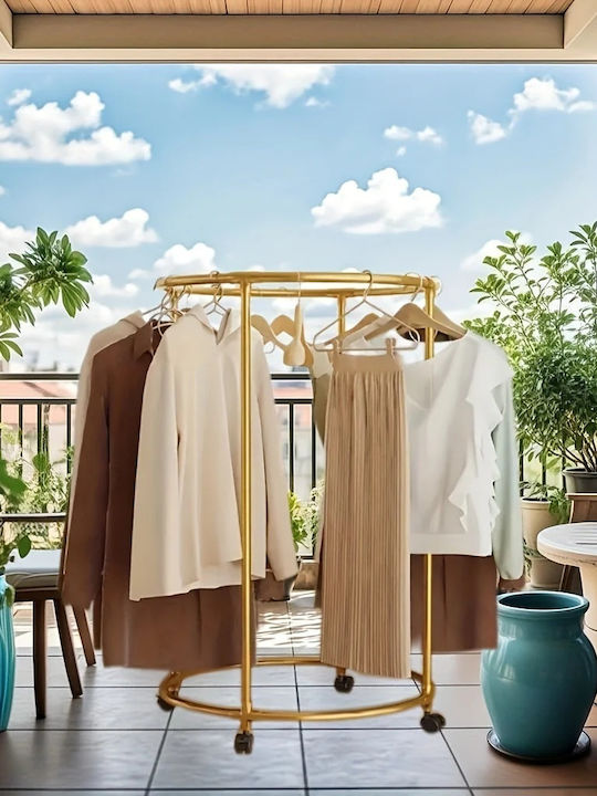 Rolling Floor Garment Rack Made of Gold Metal