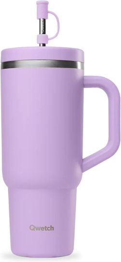 Qwetch Glass Thermos Stainless Steel / Plastic 900ml Qwetch Purple with Straw and Mouthpiece