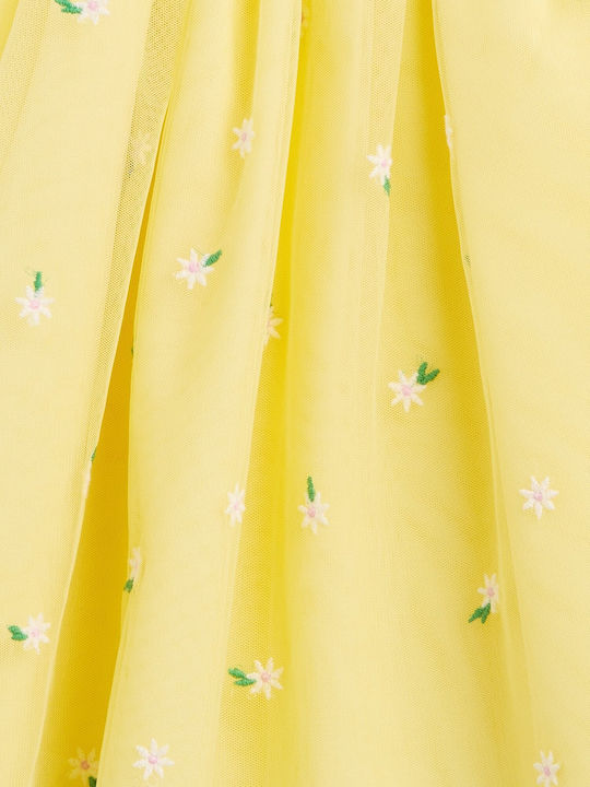 Girls Dress Sleeveless Tulle Floral Spring Yellow