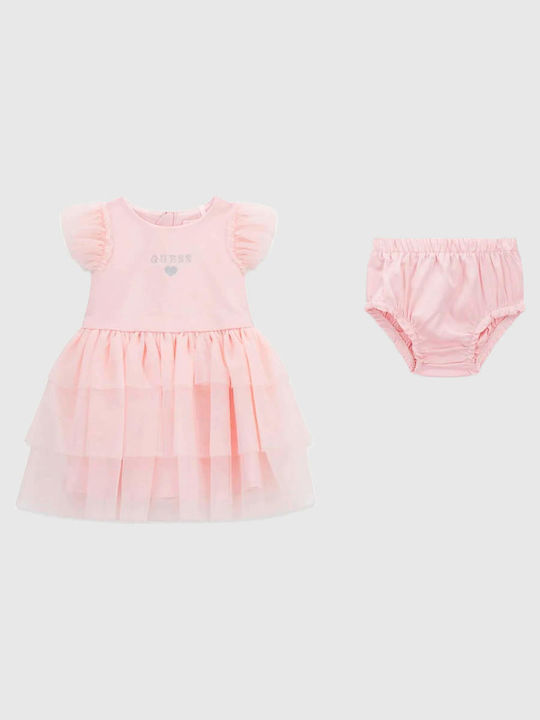 Girls Dress Short Sleeve Set With Panty Pink