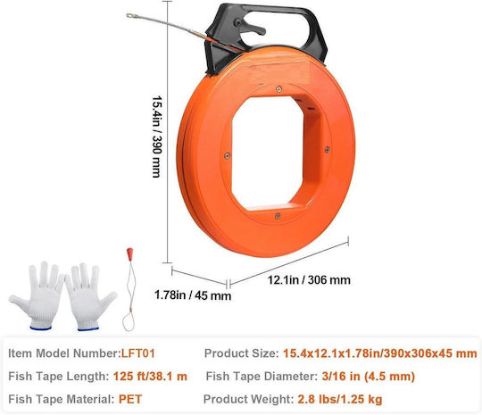 OMS Kabelzuggerät Länge 38 M Durchmesser 4,5 Mm Reaktives Bremssystem Glasfaser