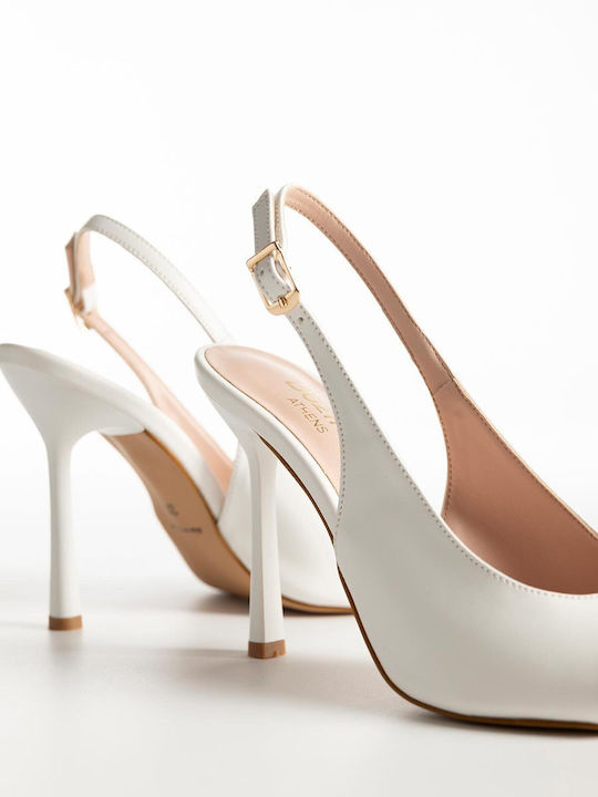 Peep Toe Γόβες με Τακούνι Στιλέτο Λευκές