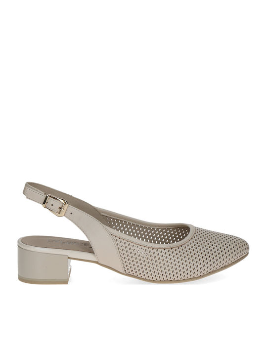 Leather Pointed Toe Heels with Low Heel Ecru