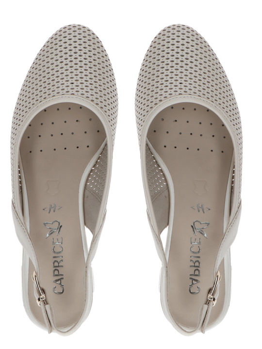 Leather Pointed Toe Heels with Low Heel Ecru