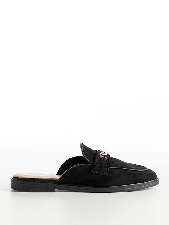 Flat Suede Mules In Black Colour