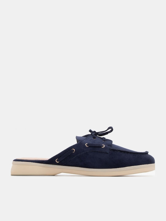 Flat Suede Mules σε Navy Μπλε Χρώμα