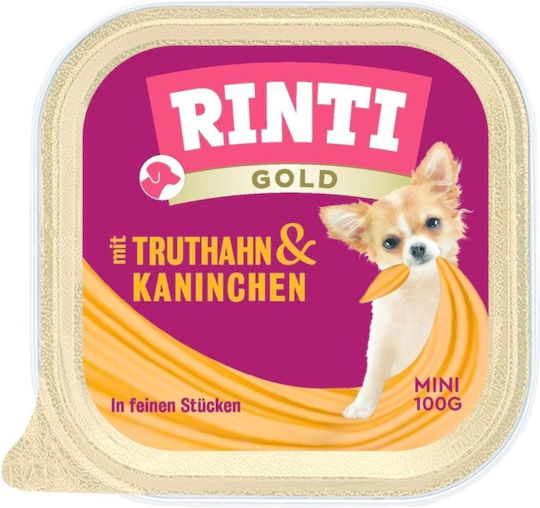 Rinti Gold Υγρή Τροφή Σκύλων σε Ταψάκι με Γαλοπούλα και Κουνέλι χωρίς Σιτηρά 100gr
