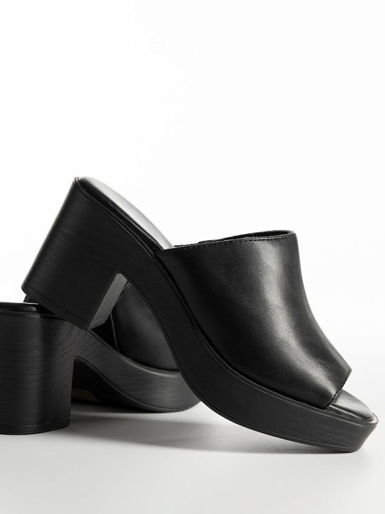 Damen Pantoletten mit Chunky Hoch Absatz in Schwarz Farbe