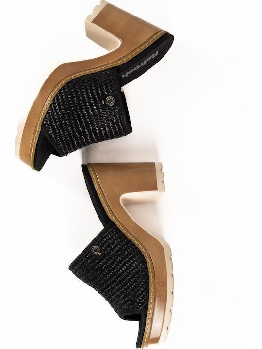 Women's Mules with Chunky High Heel in Black Color