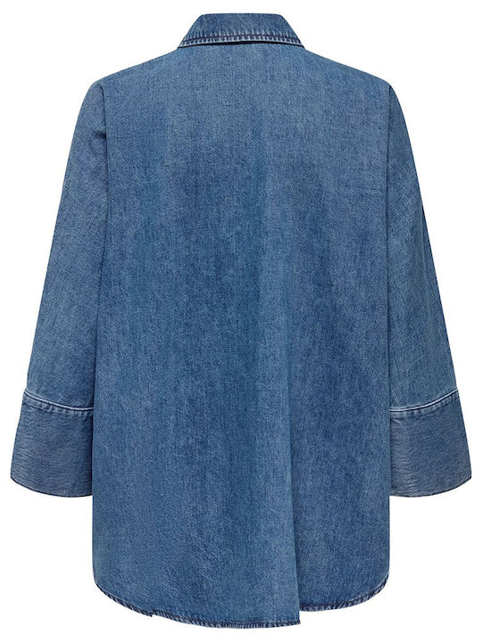 Μακρυμάνικο Γυναικείο Τζιν Πουκάμισο Med Blue Denim