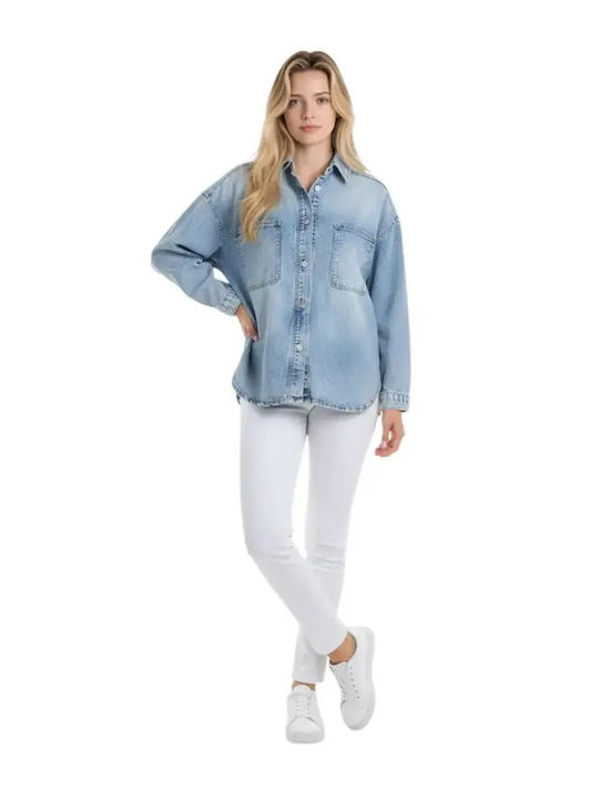 Long Sleeve Women's Denim Shirt Jean Light
