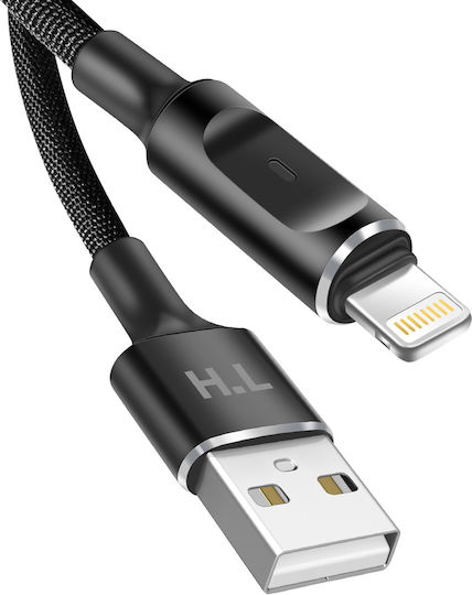 Avizar Cablu Usb-A La Lightning Led Încărcare Rapidă 2.4A Nylon Împletit 1.5M Negru