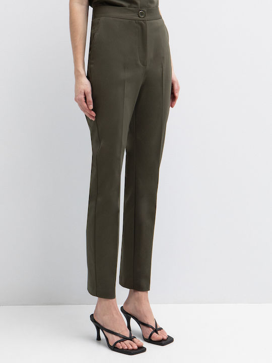 Damen Stoffhose in Gerade Bein Stil Khaki