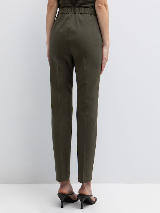 Damen Stoffhose in Gerade Bein Stil Khaki