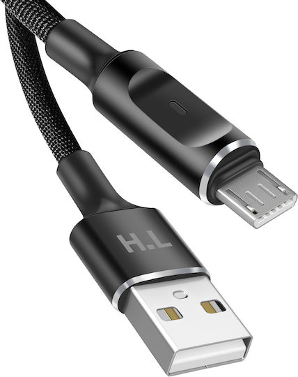 Avizar Usb-a To Micro-usb Cable Led Stable Charge 2.4a Braided Nylon 1.5m Black
