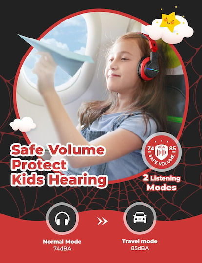 iClever BTH12 Căști Over Ear de Copii Wireless / cu Fir cu 85 de Ore Autonomie și Încărcare Rapidă Roșii