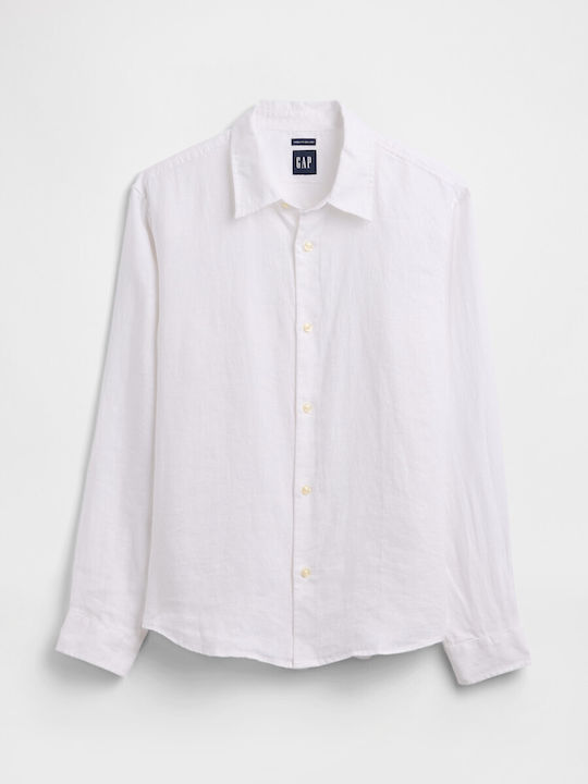 Long Sleeve Linen Shirt in Regular Fit Optic White