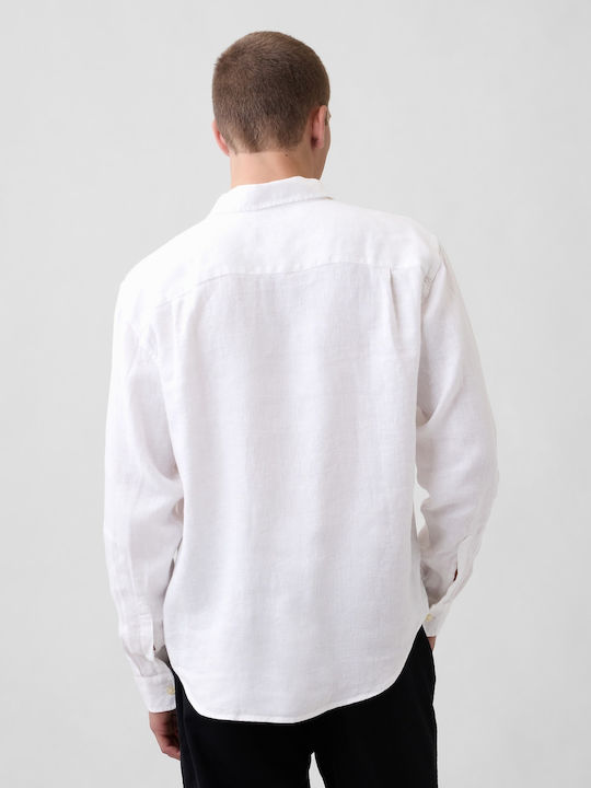 Long Sleeve Linen Shirt in Regular Fit Optic White