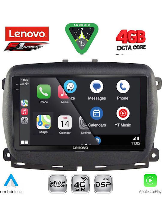 Lenovo Car Audio System for Fiat 500 2016 (Bluetooth/USB/WiFi/GPS/Apple CarPlay/Android Auto) with 9" Touch Screen