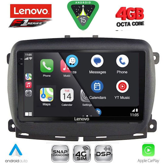 Lenovo Car Audio System for Fiat 500 2016 (Bluetooth/USB/WiFi/GPS/Apple CarPlay/Android Auto) with 9" Touch Screen