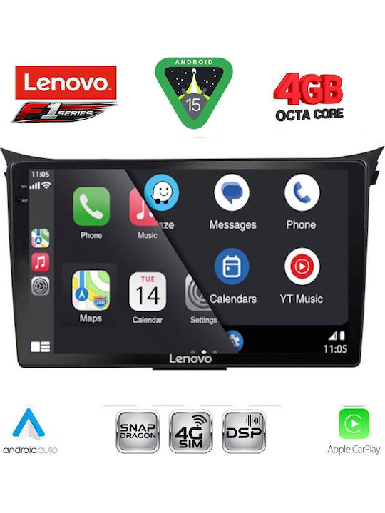 Lenovo Car Audio System for Hyundai i30 2012-2017 (Bluetooth/USB/WiFi/GPS/Apple CarPlay/Android Auto) with 9" Touch Screen