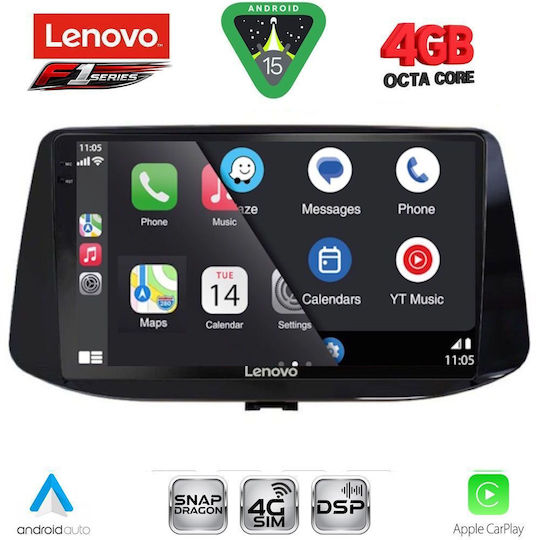 Lenovo Car Audio System for Hyundai i30 2018 (Bluetooth/USB/WiFi/GPS/Apple CarPlay/Android Auto) with 9" Touch Screen
