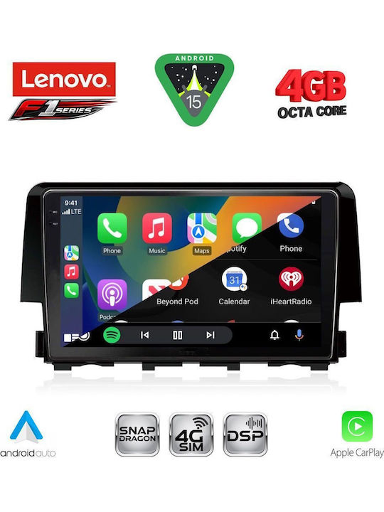 Lenovo Car Audio System for Honda Civic 2016-2021 Bluetooth USB WiFi GPS Apple CarPlay Android Auto with 9" Touch Screen