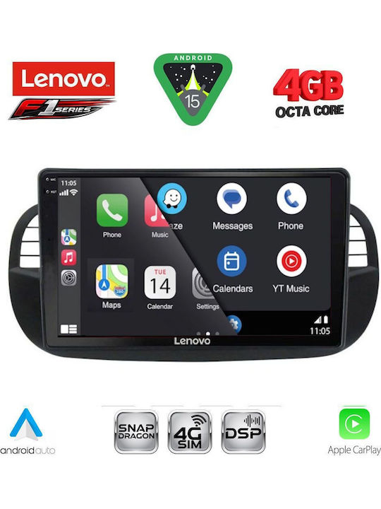 Lenovo Car Audio System for Fiat 500 2007-2015 Bluetooth USB WiFi GPS Apple CarPlay Android Auto with 9" Touch Screen