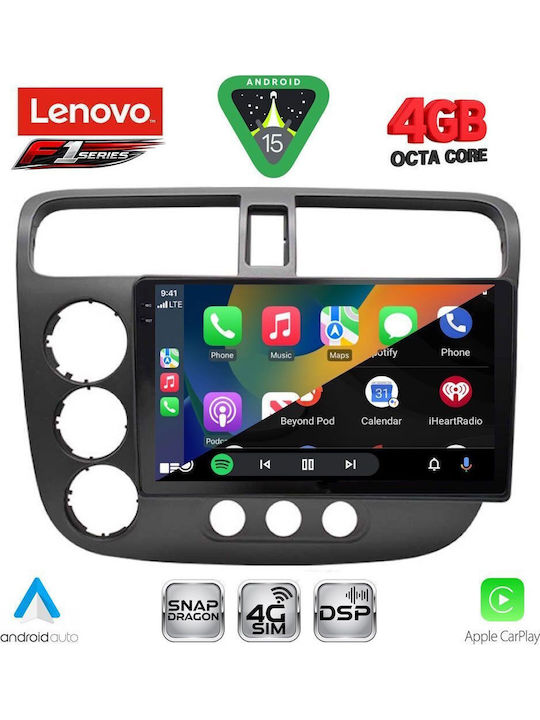 Lenovo Car Audio System for Honda Civic 2001-2006 Bluetooth USB WiFi GPS Apple CarPlay Android Auto with 9" Touch Screen