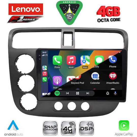 Lenovo Car Audio System for Honda Civic 2001-2006 Bluetooth USB WiFi GPS Apple CarPlay Android Auto with 9" Touch Screen