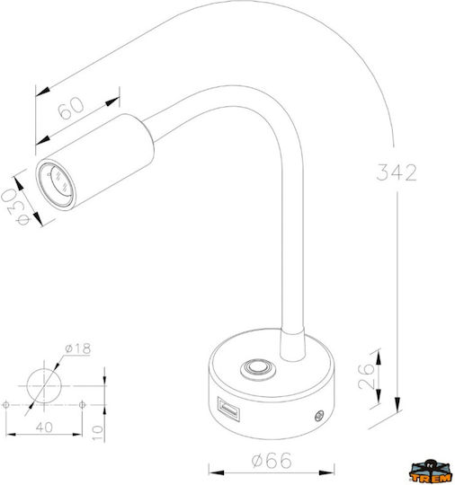 Αρθρωτός Προβολέας Led Υποδοχή Usb Χωρίς Dimmer