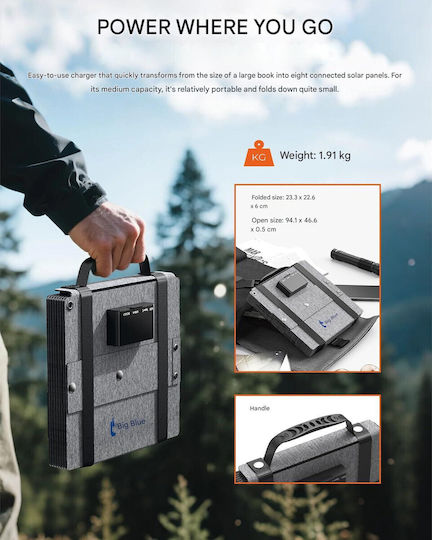 Panou Solar Pliabil 60W Etfe Qc3.0 + Pd45w + Ieșire Dc 22.2v Ip68 Rezistent la Apă Suport Reglabil Urgențe Camping Încărcător Solar pentru Smartphone-uri Tablete