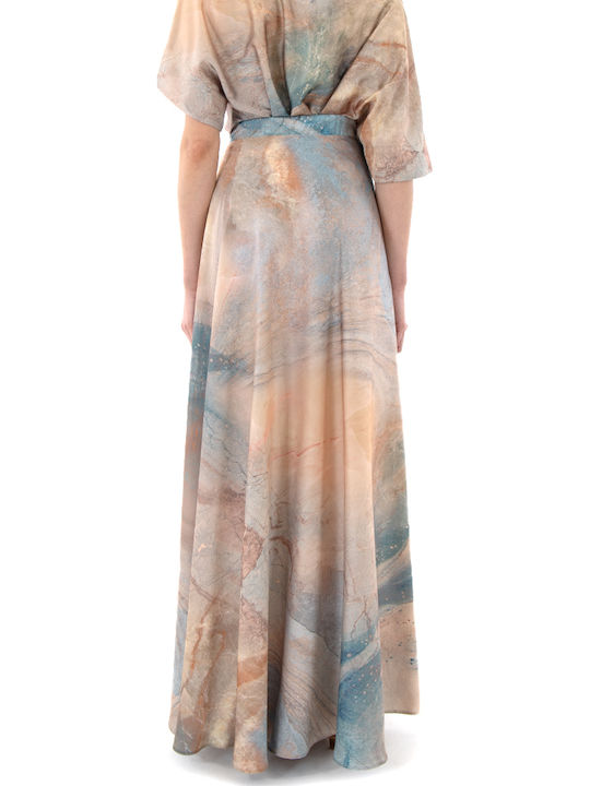Satin High Waist Maxi Skirt Brown Beige Blue
