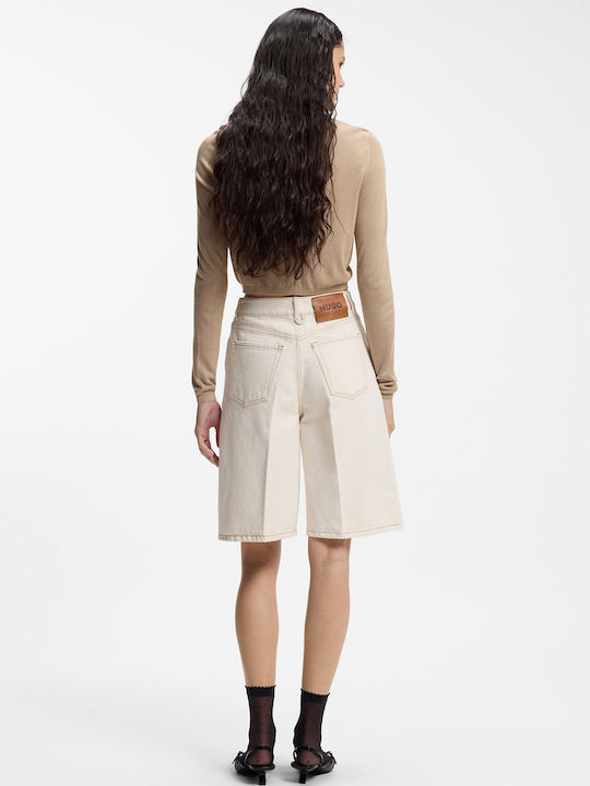 Γυναικείο Τζιν Ψηλόμεσο Σορτς Washed Ecru