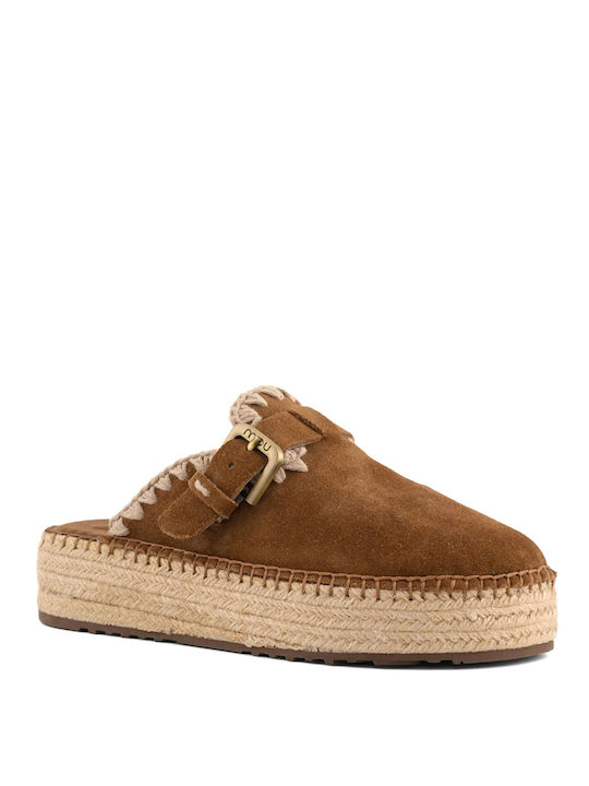 Suede Damen Pantoletten mit Niedrigem Absatz in Brauner Farbe
