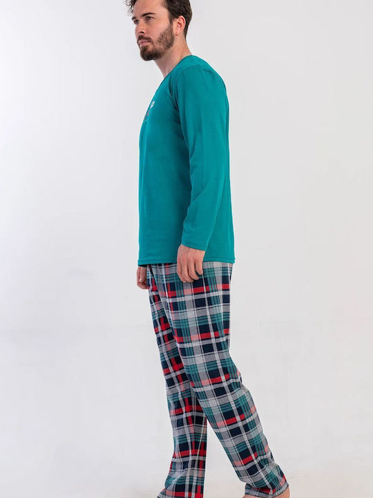 Vienetta Secret Winter Karos Herrenpyjama Baumwollgrün