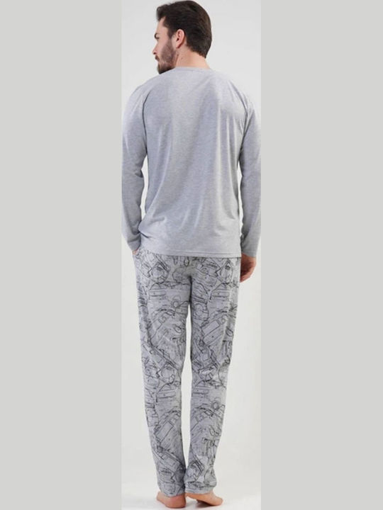 Vienetta Secret Χειμερινή Ανδρική Πιτζάμα Βαμβακερή Γκρι