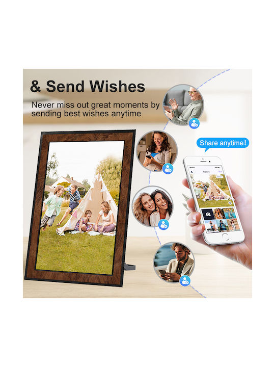 Birai Y101 10.1 Zoll Digitale Bilderrahmen WLAN Touch HD Ips 64GB Android 1080p Multi-User Braun