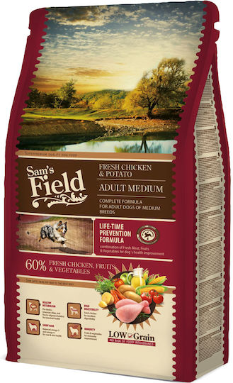 Sam's Field Adult Medium 2.5kg Ξηρά Τροφή με Λίγα Σιτηρά για Ενήλικους Σκύλους Μεσαίων Φυλών με Κοτόπουλο και Πατάτες