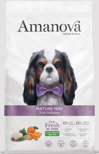 Amanova 2kg Trockenfutter mit wenig Getreide für ältere Hunde kleiner Rassen mit Fisch, Reis, Kartoffeln, Apfel, Huhn und Orange