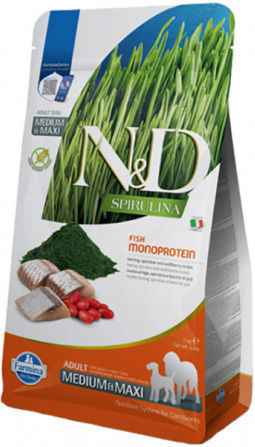 Farmina Spirulina 7kg Dry Food Grain-Free & Gluten-Free for Adult Medium & Large Breed Dogs with Herring and Fish