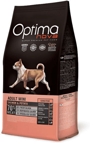 Optimanova Adult Mini Sensitive 2kg Dry Food Grain-Free for Adult Small Breed Dogs with Potatoes and Salmon