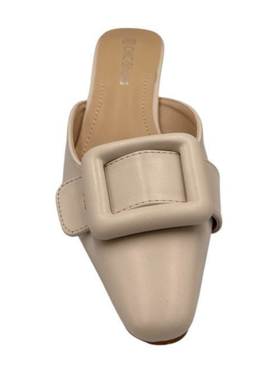 Mules with Heel in Beige Colour