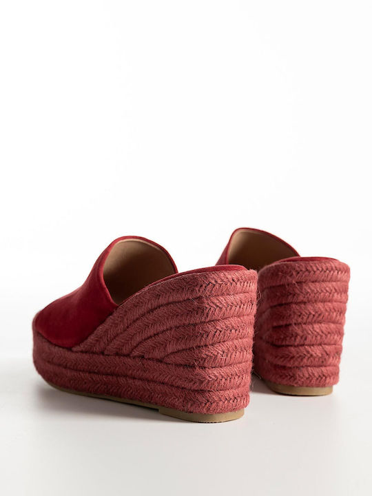 Mules Din Piele Intoarsa Platforma Cu Sfoara In Talpa Platforme Dama Burgundy Sintetic Piele Intoarsa