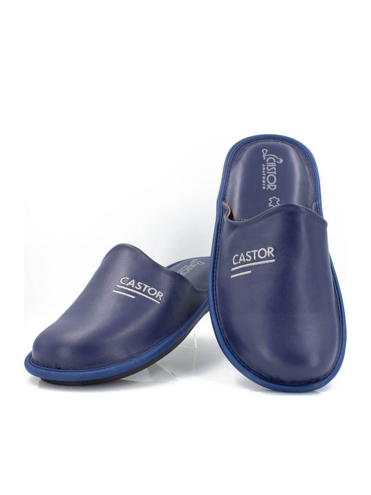 Leather Men's Winter Slippers Blue