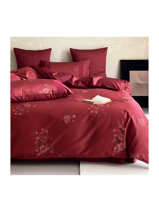 4 Seasons Collection Duvet Cover Set Queen 220x240cm 2 Pillowcases & 1 Bed Sheet Burgundy